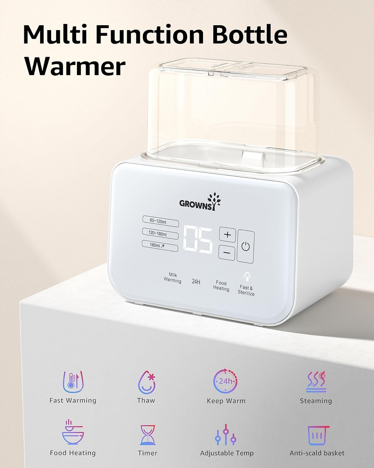 8-in-1 Fast Baby Bottle Warmer - Timer, Temperature Control, Defrost, Sterilization, Heating Functions, Accommodates Two Bottles