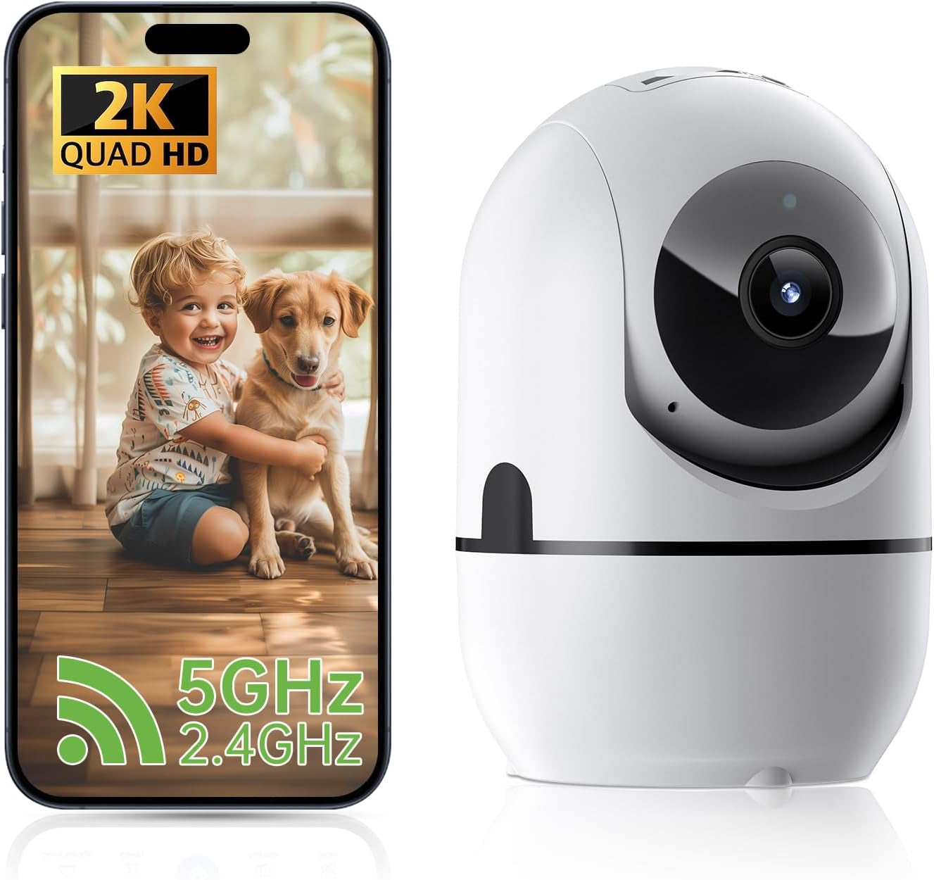 2K Indoor Security Camera with 5G & 2.4G Wi-Fi - 360° Home Surveillance System, Pet Monitor, Baby Monitor, Motion Sensor, Night Vision