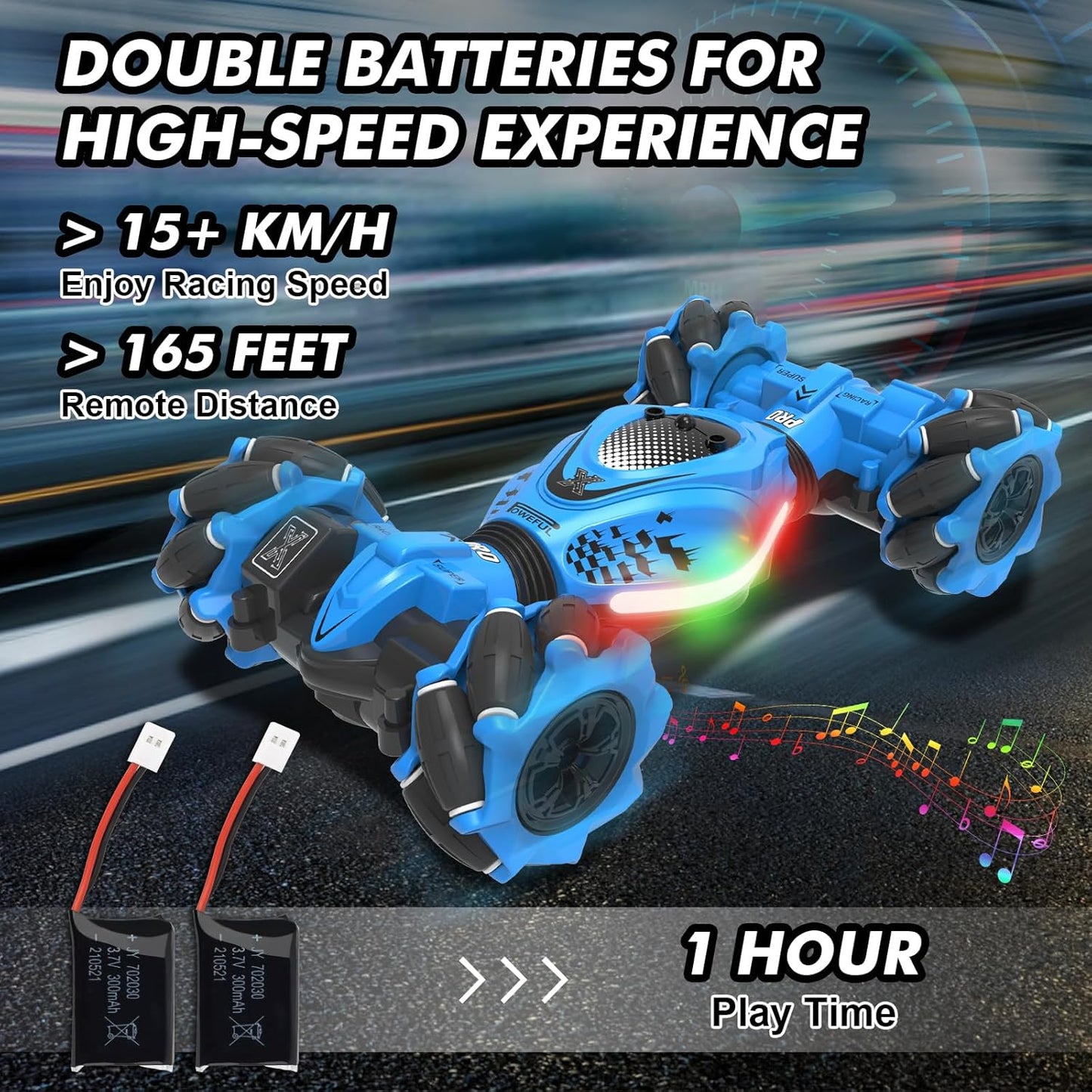 360° Rotate All-Round Drift Gesture Sensing RC Stunt Car 4WD Off-Road 2.4Ghz with Lights Music Ages 6+