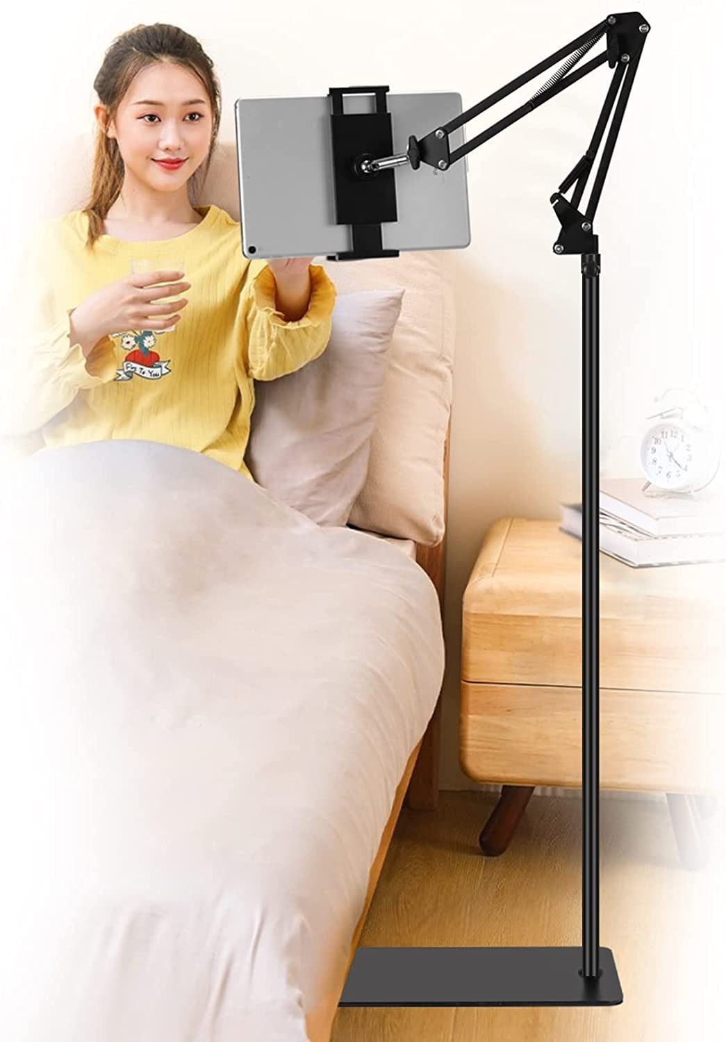 Adjustable Universal 360-Degree Rotatable Metal Tablet Holder, Tablet Floor Stand, Phone Stand for Ipad/Iphonex/Ipad Pro or Other 4.7~12.9 Inch-Screen Devices (Black)