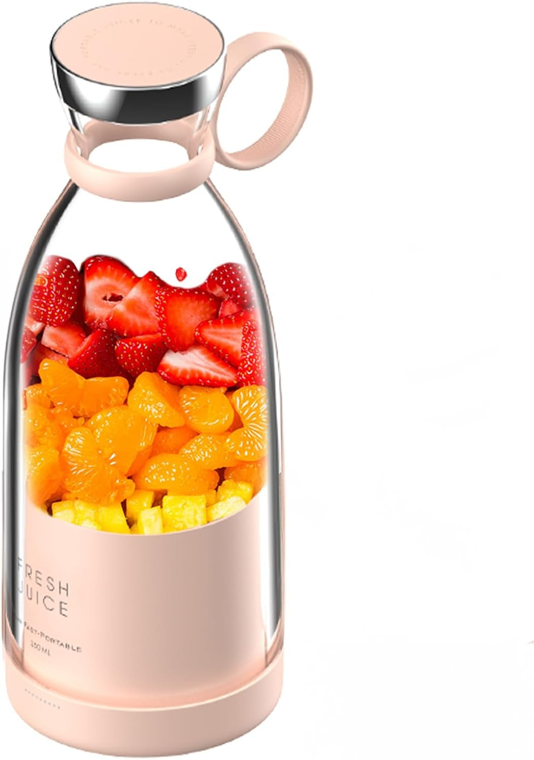 Mini Portable Cordless Blender, 12 Fl Oz, Food Grade Material, Magnetic Charging, Waterproof (Clear/Pink)