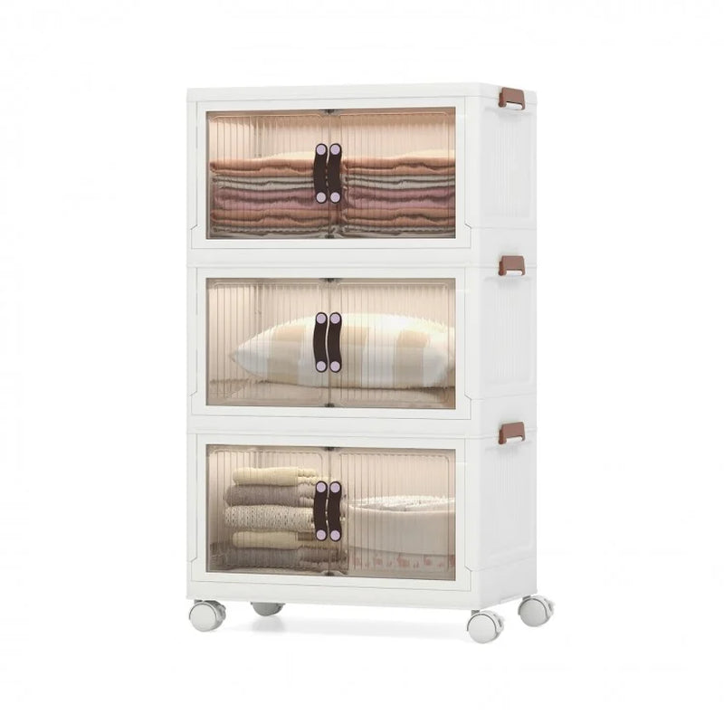25.5/60 Gallon 3-Tier Stackable Storage Bins with Magnetic Doors and Lockable Casters