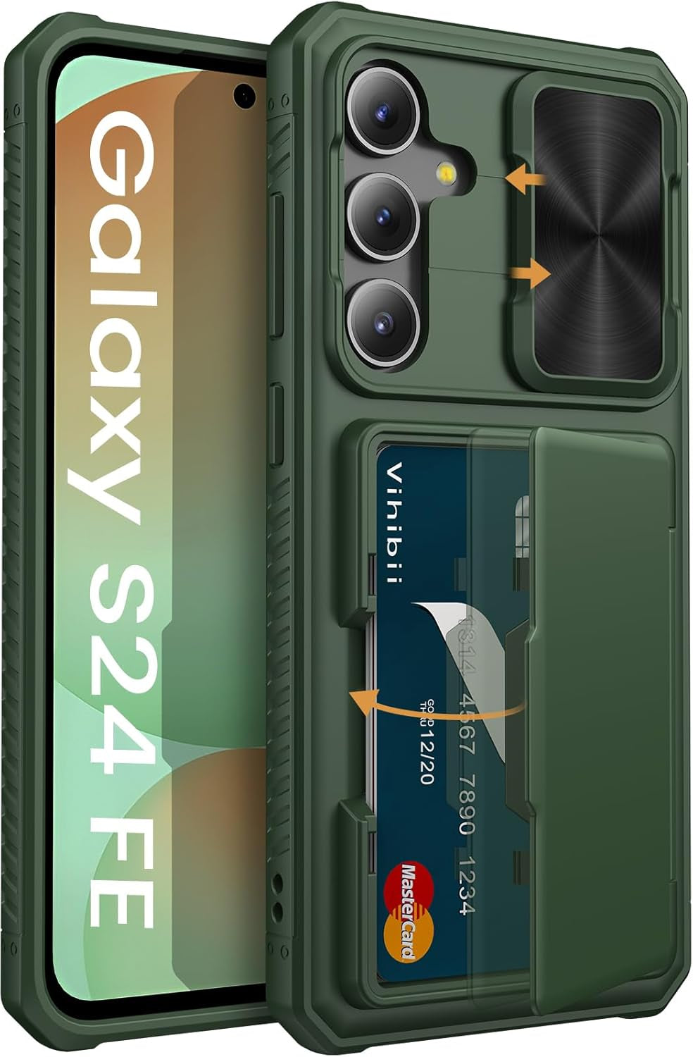 Shockproof Wallet Case for Samsung Galaxy S24 Ultra with Card Holder (4 Cards), Slide Camera Cover, and Kickstand – Black