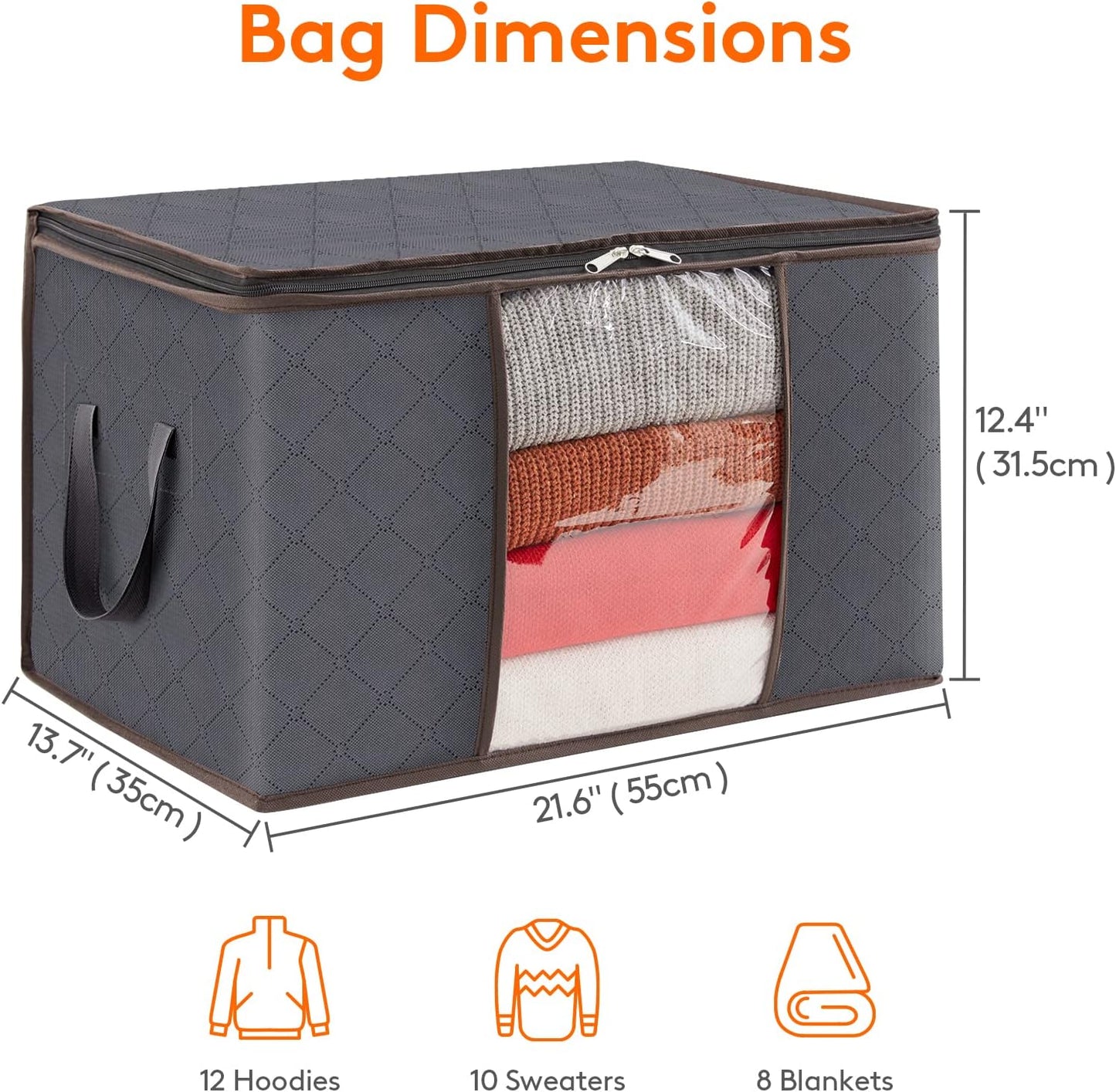 6-Pack Foldable Clothes Storage Bins - Reinforced Handles, Sturdy Zippers, Clear Window Design for Organizing
