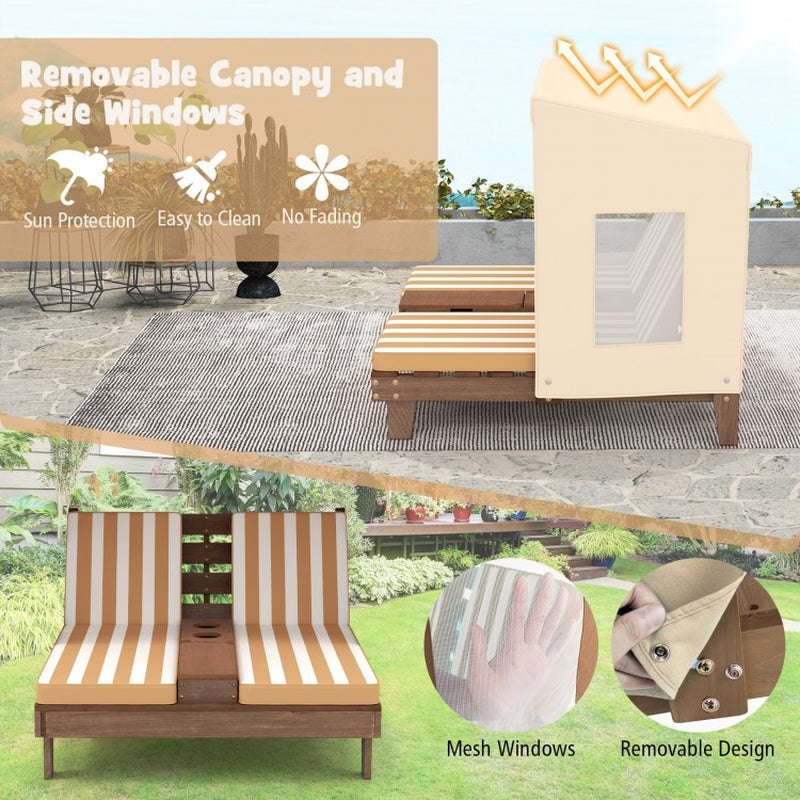 Children's Outdoor Lounge Chair with Cup Holders and Sunshade Awning