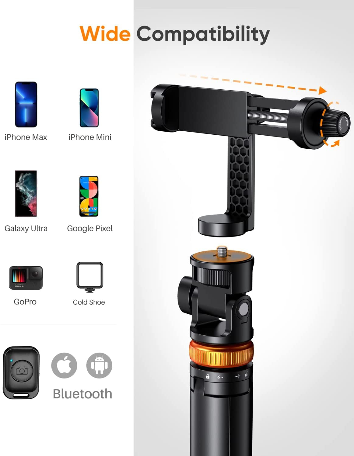 62" Phone Tripod, Tripod for iPhone, Selfie Stick Tripod with Remote, Extendable Phone Tripod Stand, Travel, Compatible with Iphone/Android
