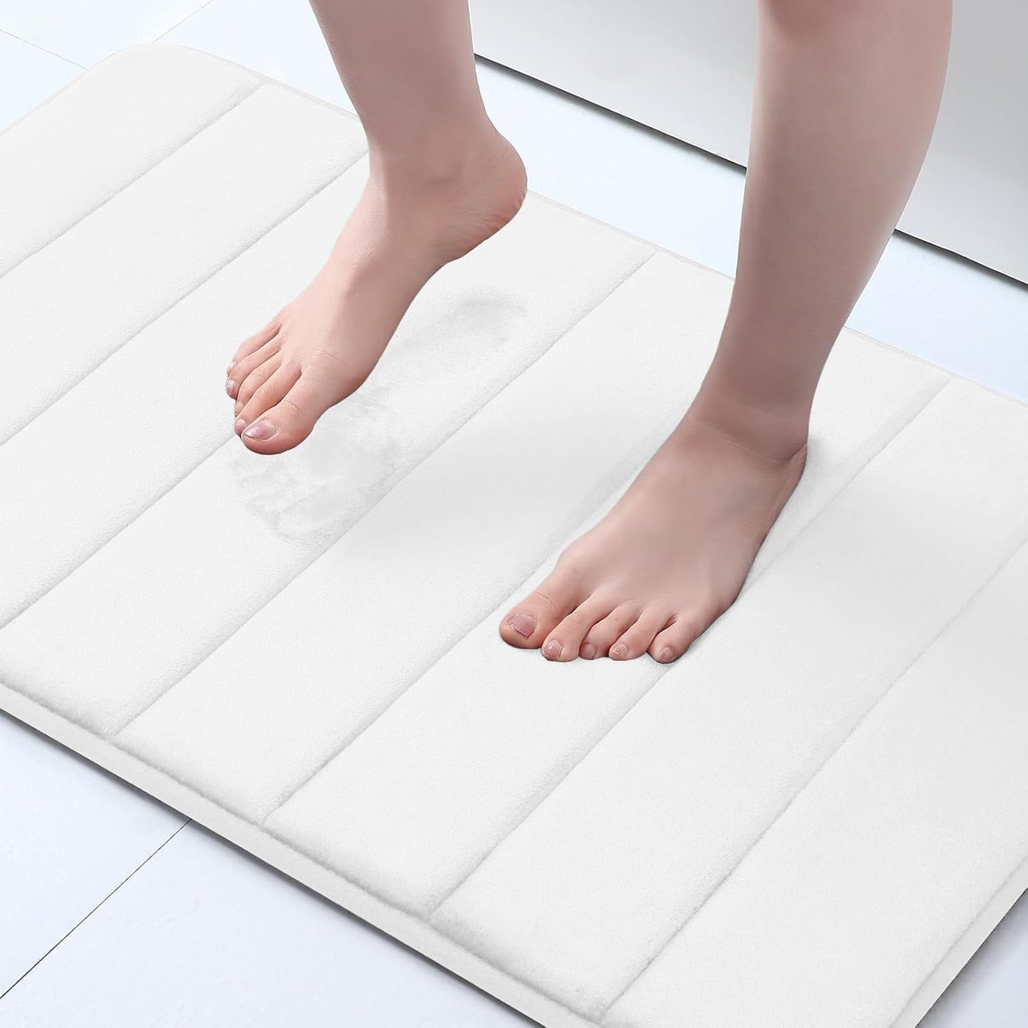 Memory Foam Non-Slip Bath Mat with Absorbent Rubber Backing for Kitchen and Bathroom Floors, 16" x 24", Black