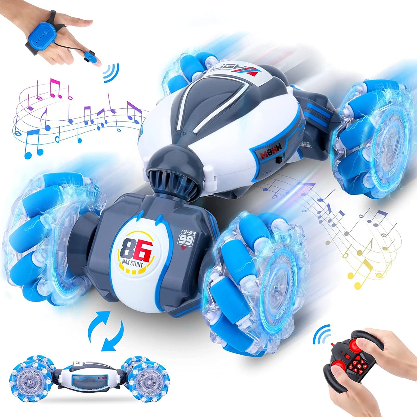 360° Rotate All-Round Drift Gesture Sensing RC Stunt Car 4WD Off-Road 2.4Ghz with Lights Music Ages 6+