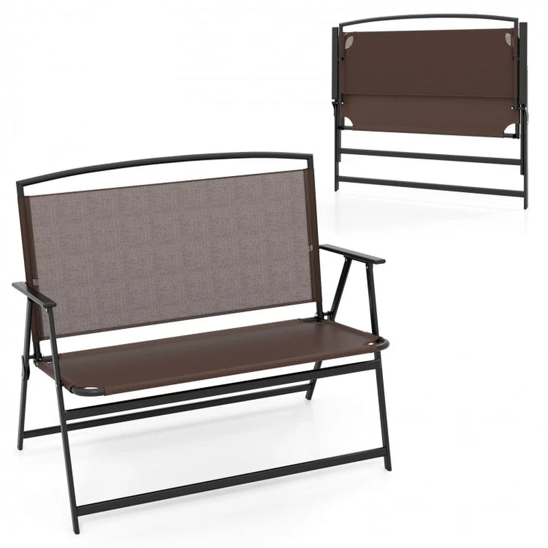 2-Person Folding Outdoor Garden Bench with Backrest and Armrests