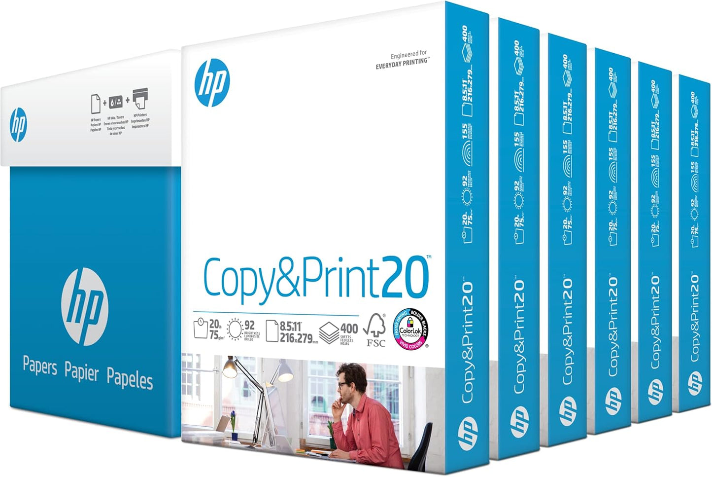 HP 8.5x11 Copy & Print Printer Paper, 20 lb, 6-Pack Case (2400 Sheets), 92 Bright, FSC Certified, Made in USA, Compatible with HP Printers