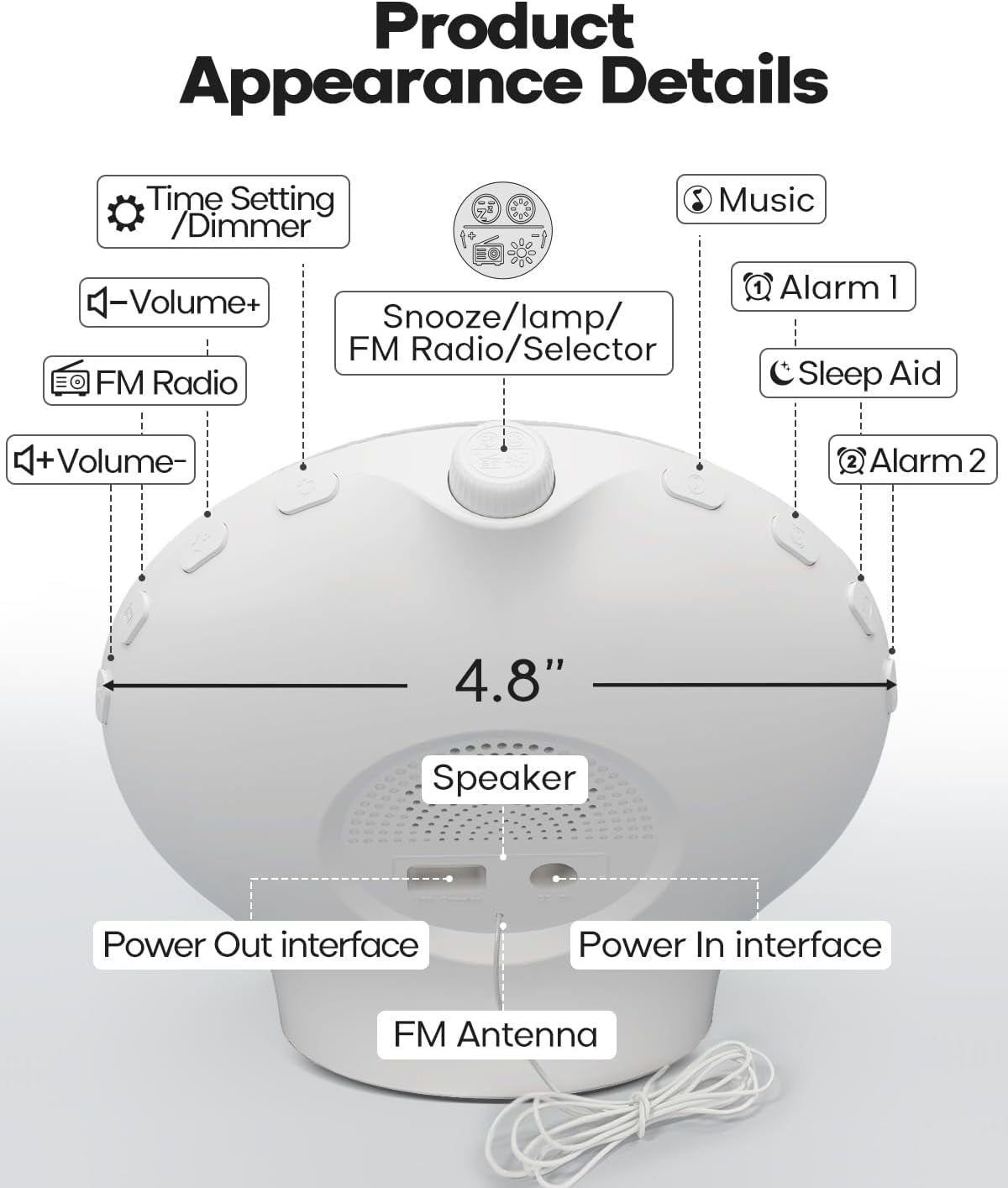 Sunrise Alarm Clock for Deep Sleepers - Sunrise/Sunset Simulation, Dual Alarms, Natural Sounds, Snooze Function, FM Radio, 7-Color Night Light