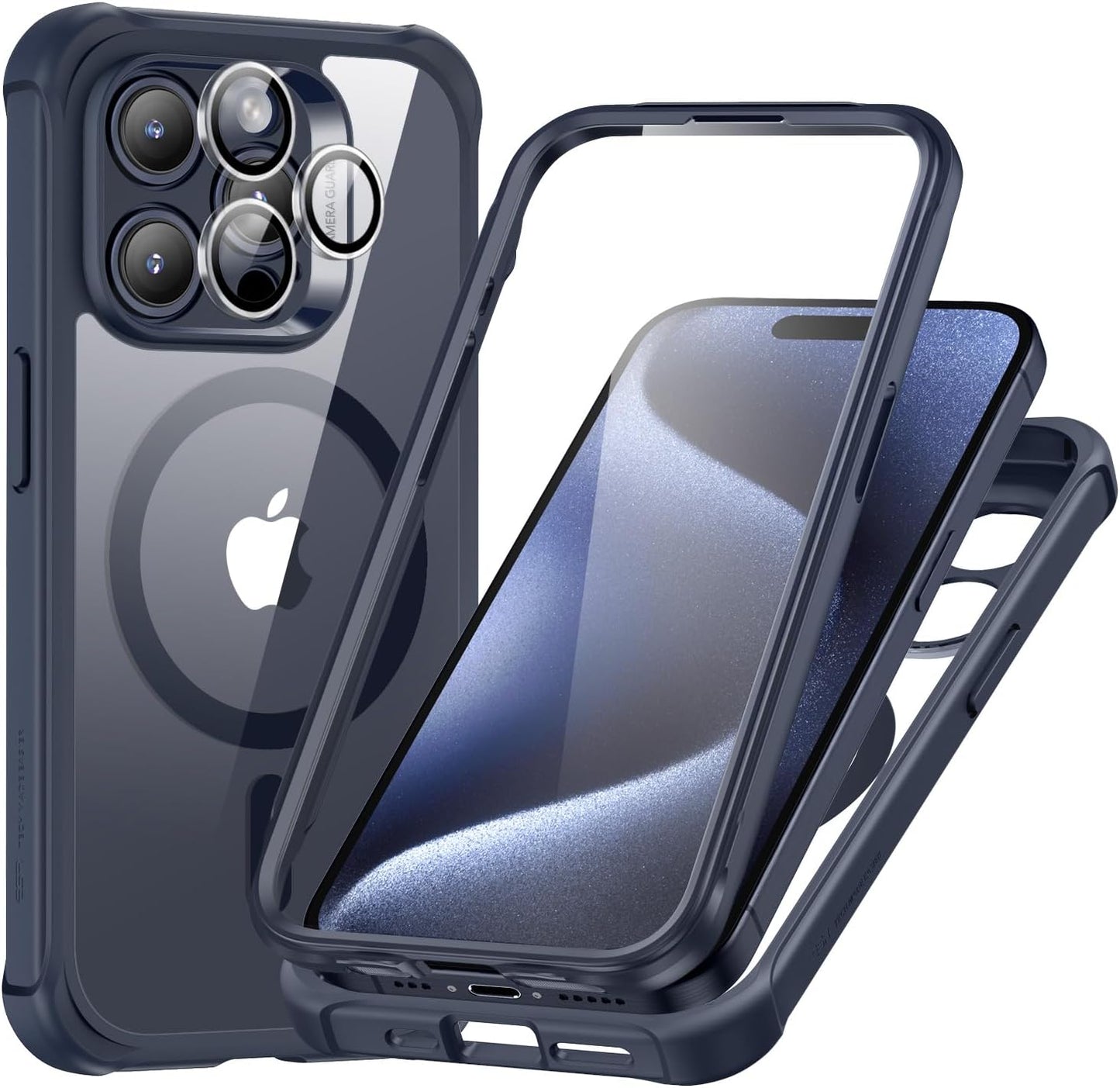 iPhone 15 Pro Max Armor Series Case: Full-Body Shockproof MagSafe Protection with Built-In Stash Stand and Individual Lens Protectors - Black