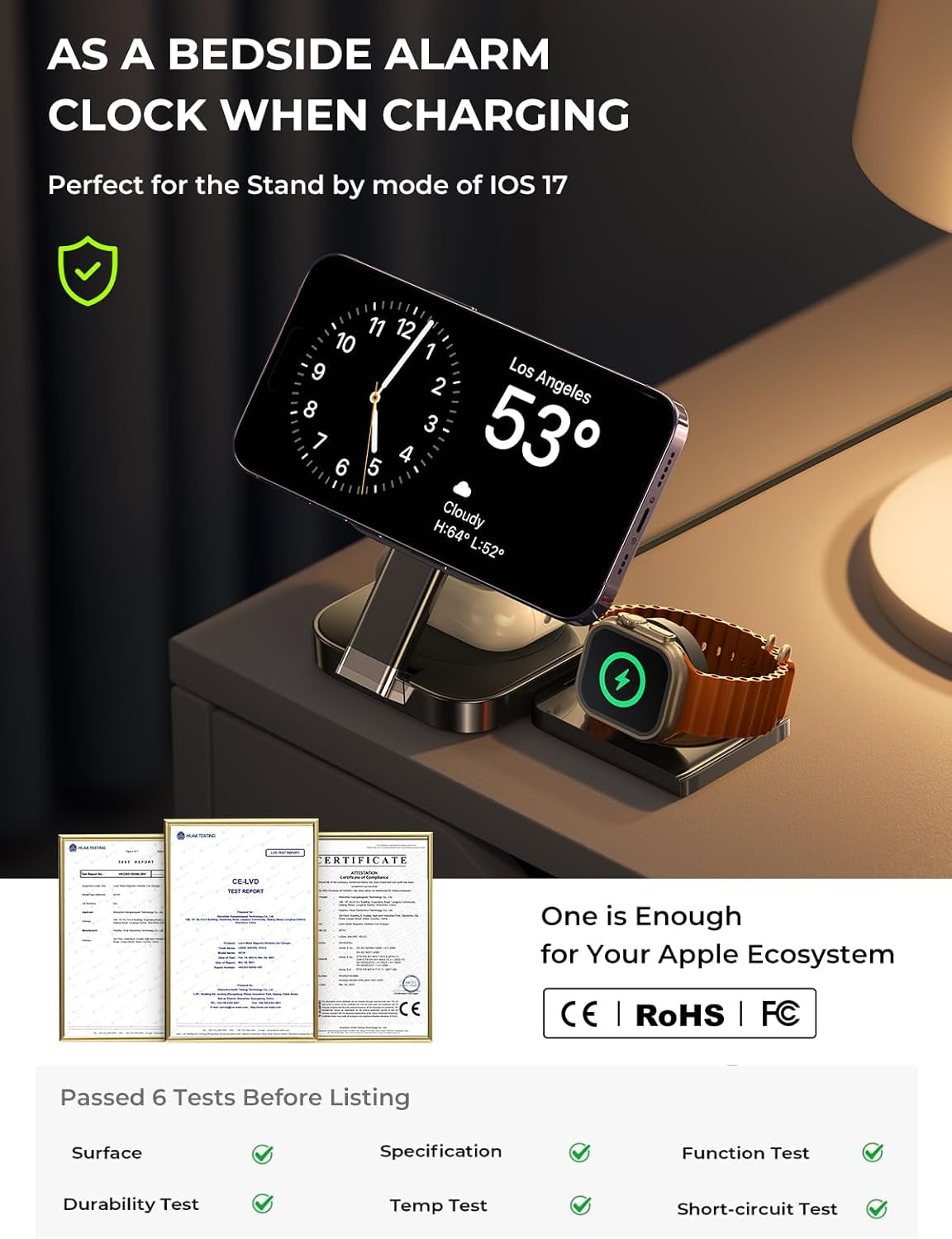 3-in-1 Wireless Charging Station for Apple Devices - MagSafe Compatible Charger Stand for iPhone, AirPods, and Apple Watch