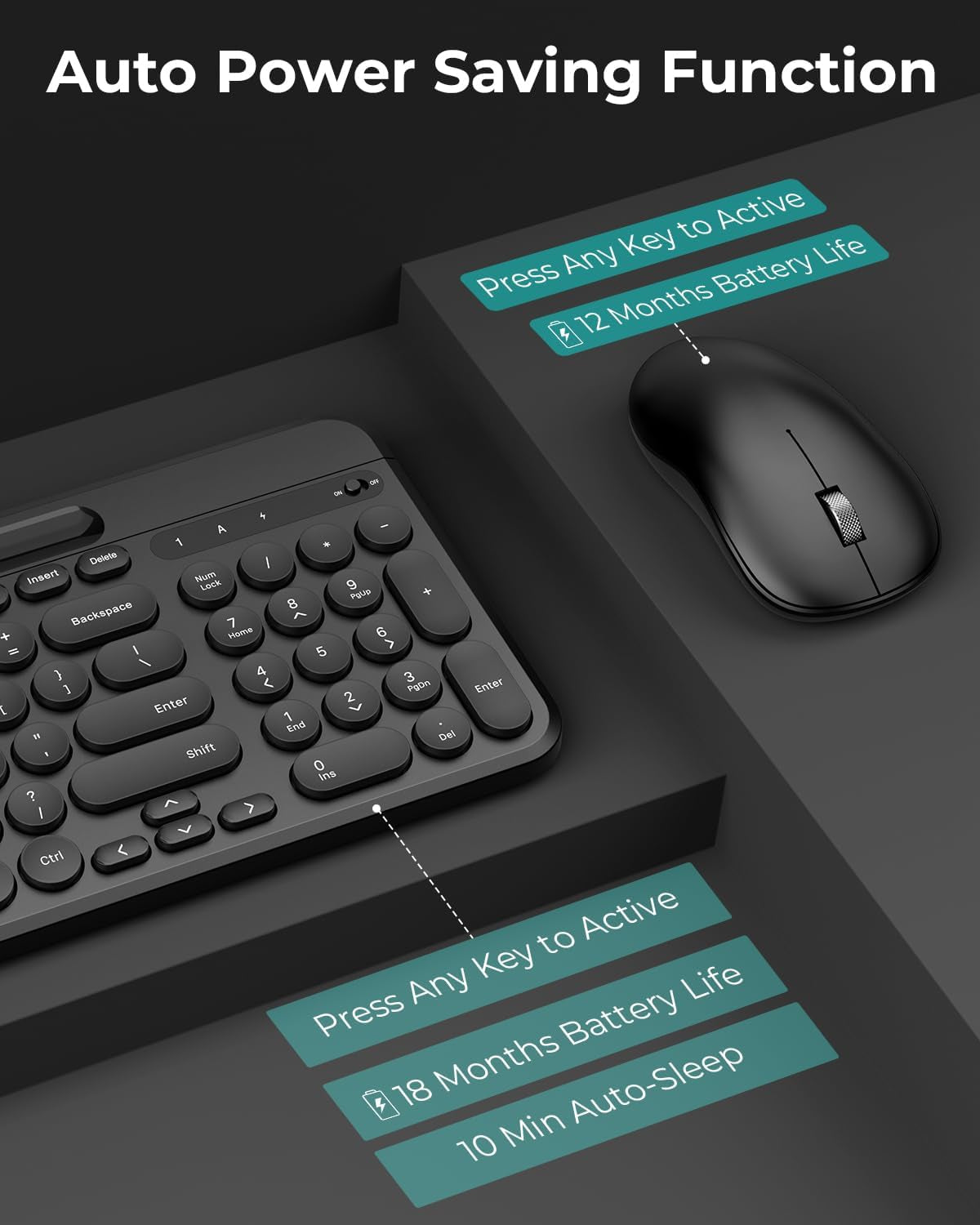 Wireless Keyboard and Mouse Set, 2.4G Quiet Typing Keyboard with Tablet and Phone Holder, 12 Multimedia Hotkeys, Silent Click Mouse, 36-Month Battery Life for PC, Mac, and Laptop (Black)