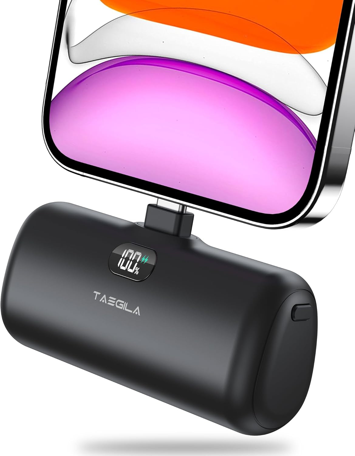 5000mAh Portable Power Bank for iPhone with Built-In Cable, MFi Certified Compact Charger featuring LCD Display & LED Light (Black)