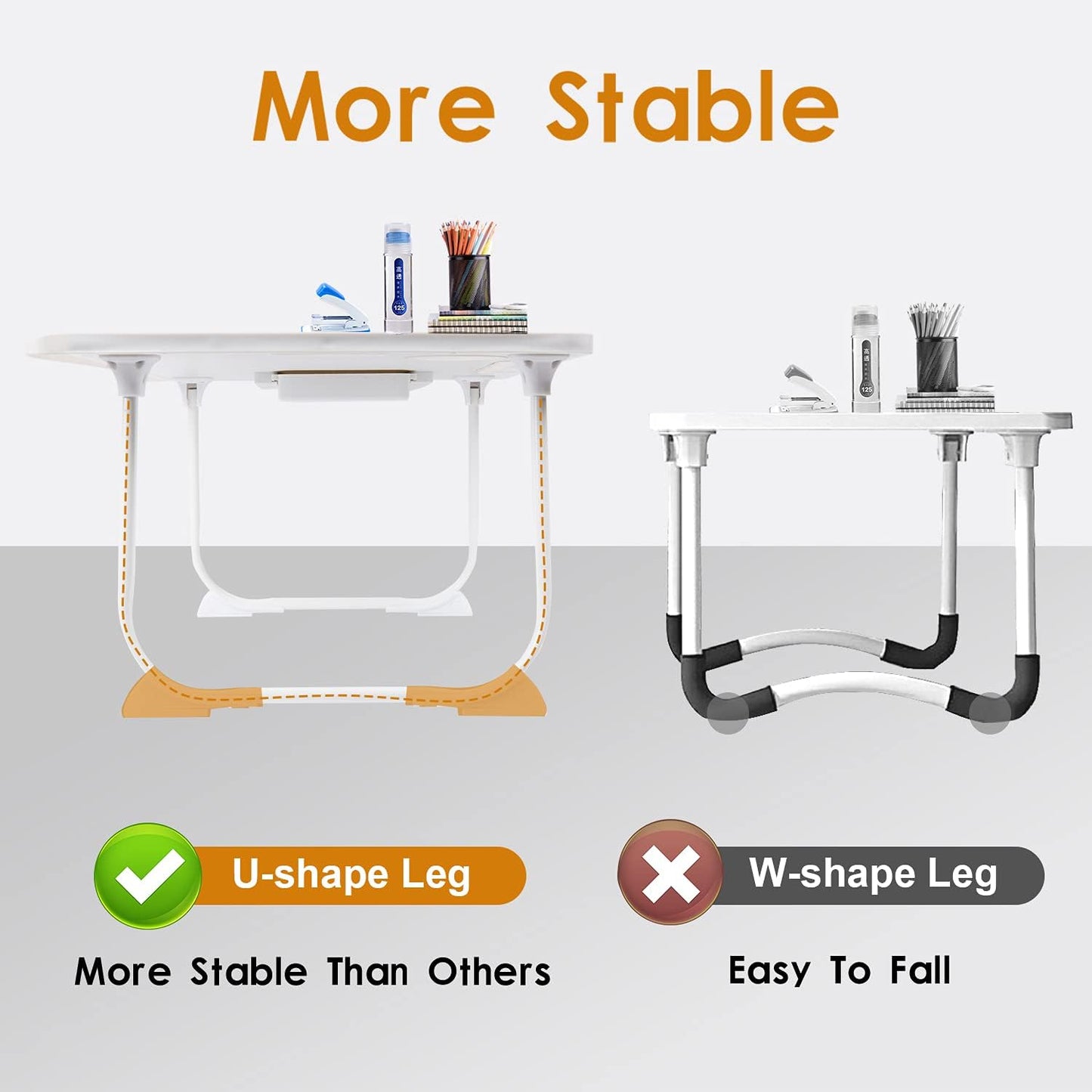 Foldable Portable Laptop Bed Desk Tray with Storage Drawer and Cup Holder for Breakfast and Reading - White Oak
