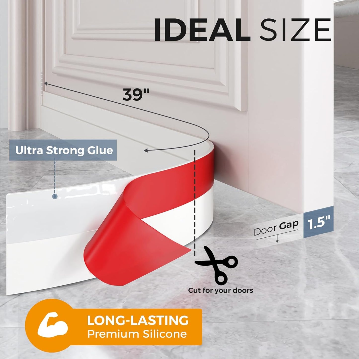 2 Pack Door Draft Stopper, under Door Draft Blocker, Soundproof Weather Stripping Door Seal, 2"" W X 39"" L, White