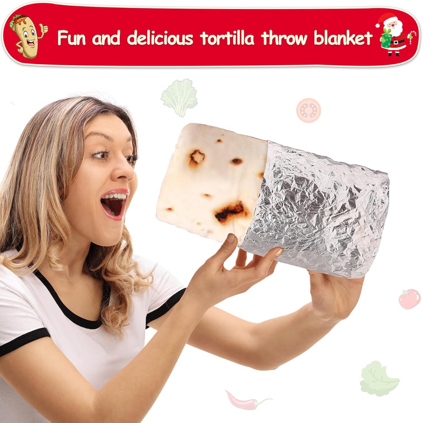 Burritos Tortillas Blanket 2.0 Double Sided 71 Inches, Throw Blankets, 285 GSM Novelty Soft Flannel Taco Blanket (Yellow Blanket-Double Sided)