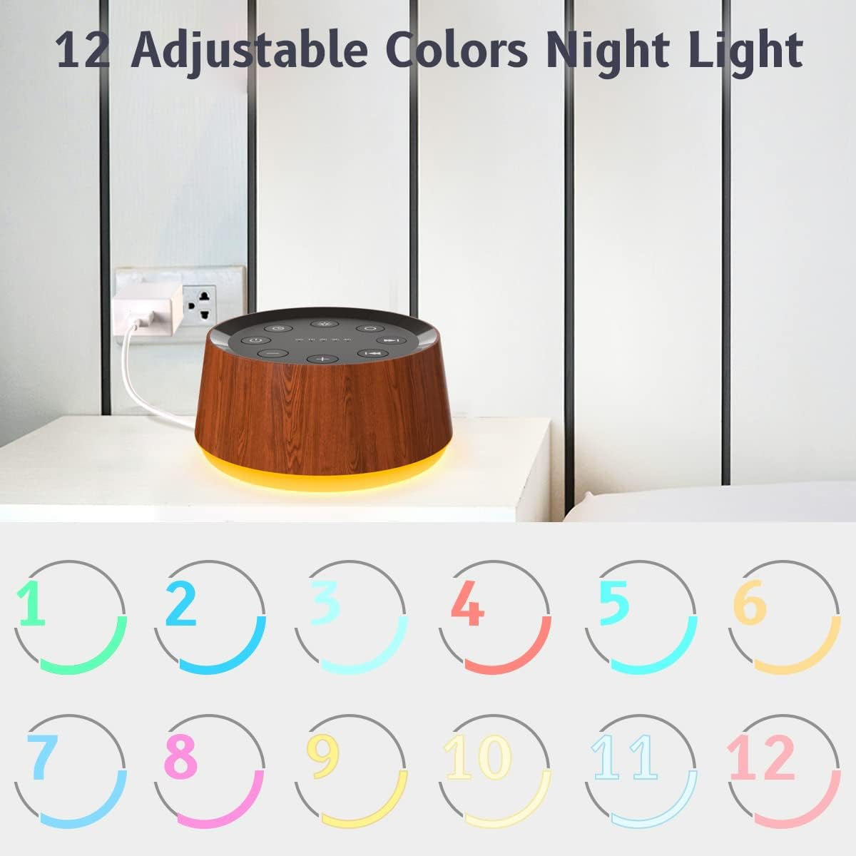 30-Soothing Sounds White Noise Machine - 12-Color Night Light, 36 Volume Levels, Memory Function, 5 Timers