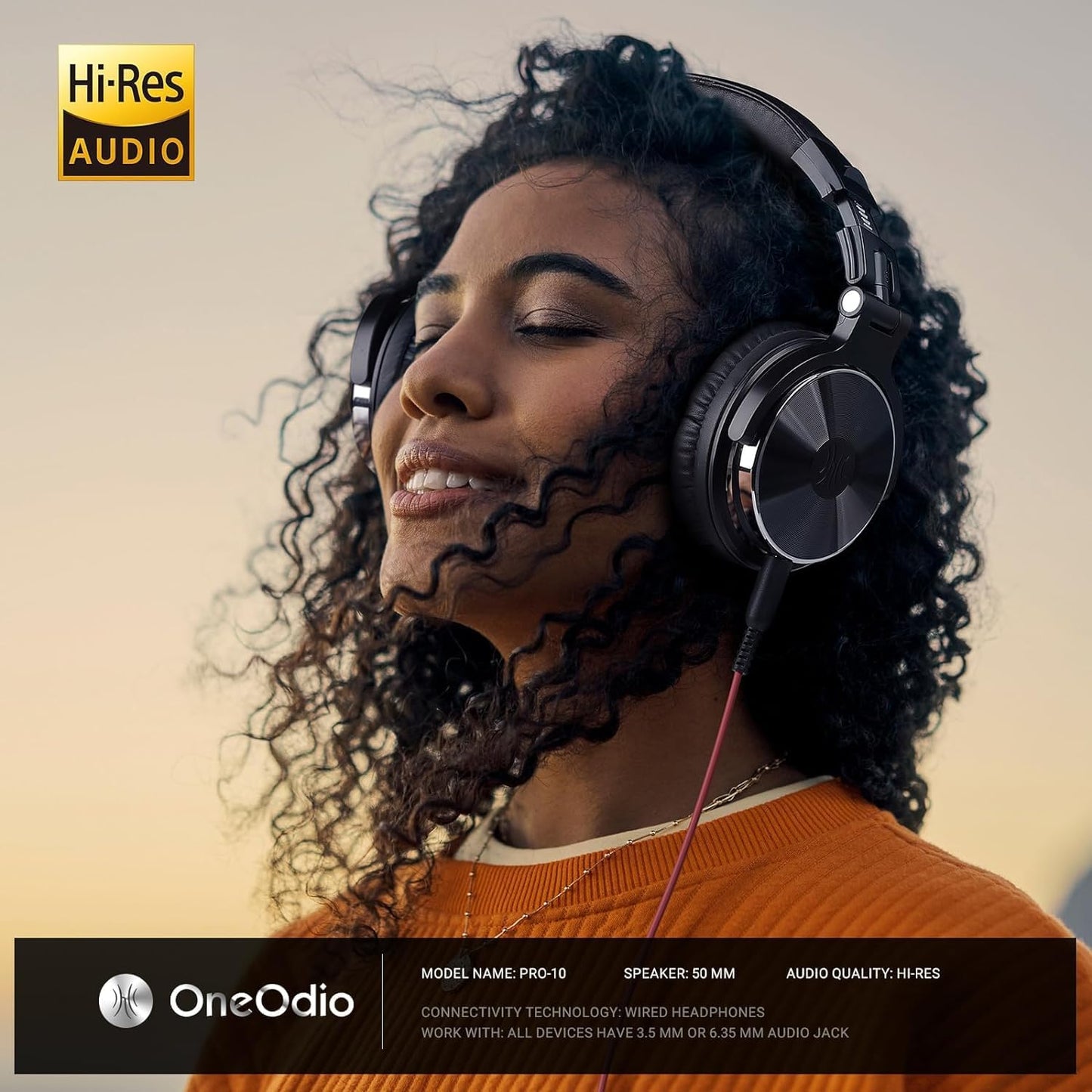 Over-Ear Wired Headphones - 50mm Neodymium Drivers, In-Line Microphone, and Dual 3.5mm/6.35mm Connectors