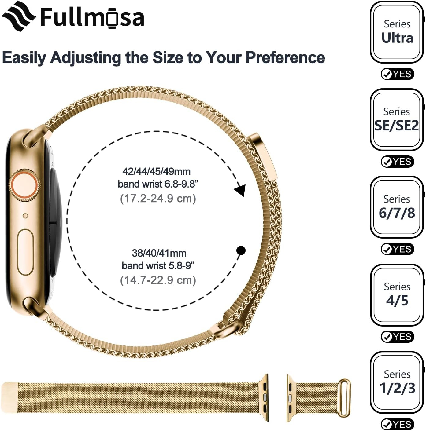 Stainless Steel Milanese Loop Replacement Band for Apple Watch - Compatible with Ultra 2/1 and Series 1-10 for Men and Women
