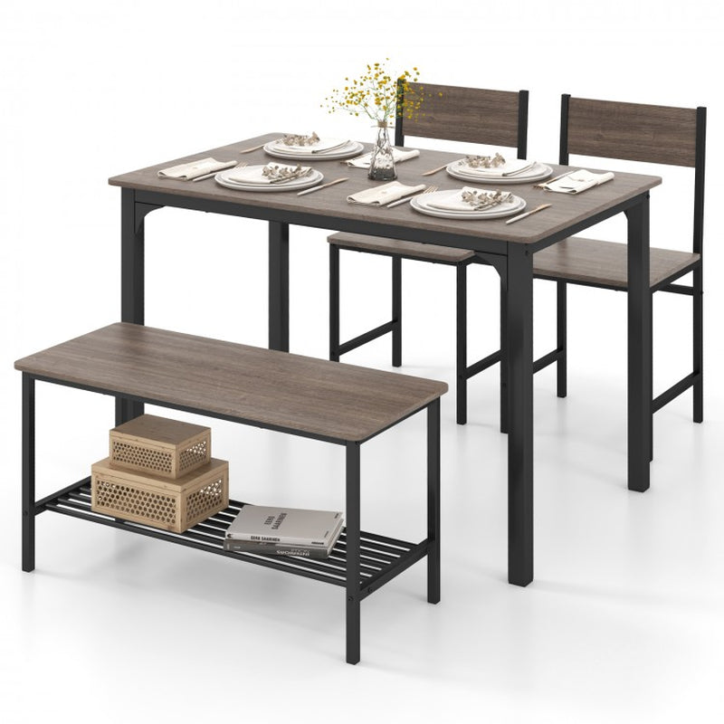 Rustic 4-Piece Dining Table Set with Two Chairs and Bench