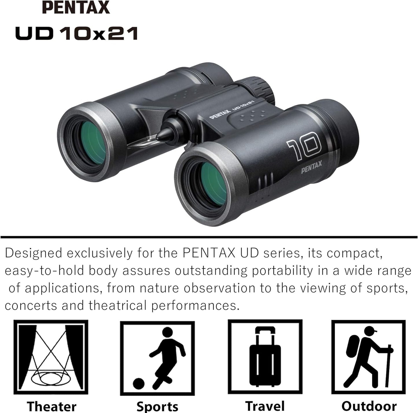 UD 10X21 Binoculars - Black: Lightweight, Multi-Coated with 10X Magnification and Roof Prism for Enhanced Brightness and Clarity, Ideal