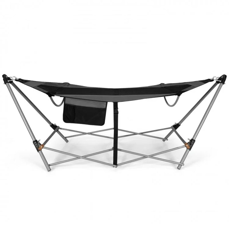 Folding Indoor-Outdoor Hammock with Side Pocket and Iron Stand