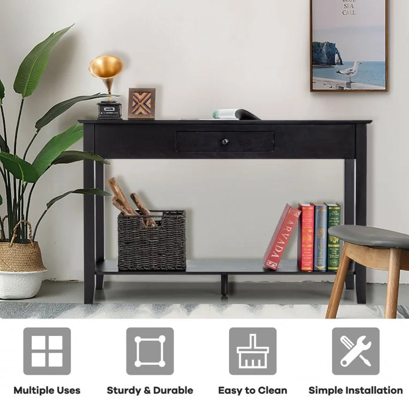 Console Sofa Side Accent Table with Drawer and Shelf Storage