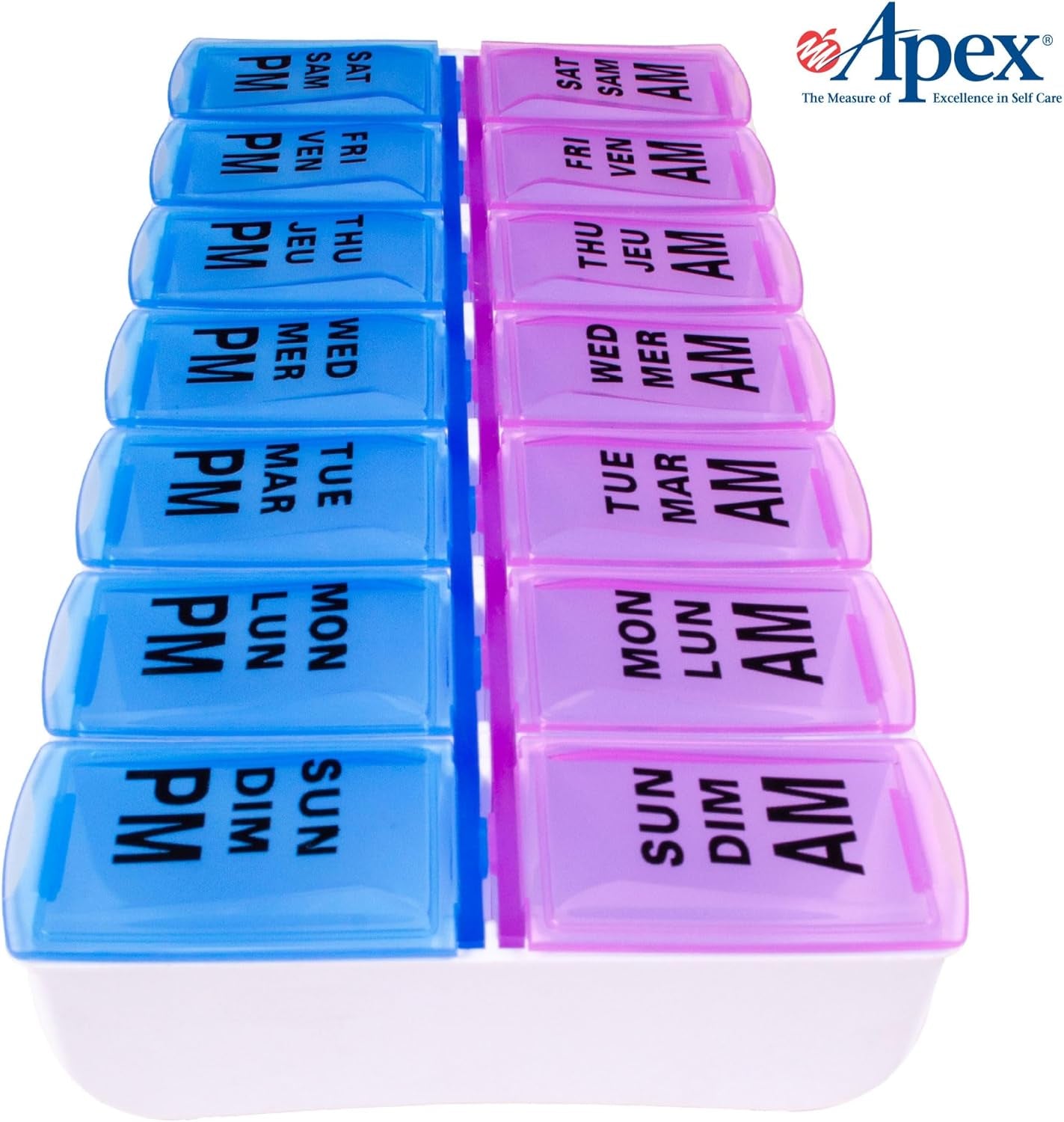 Twice-Daily Color-Coded Weekly Pill Organizer with Easy-Open See-Through Lids for AM/PM Medication and Vitamin Management, Berry/Blue