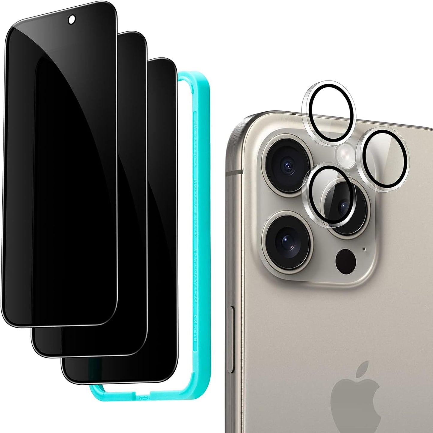 Screen Protector Set, 3 Tempered-Glass Screen Protectors and 1 Set Individual Lens Protectors, 2.5D Curved Edges, Scratch Resistant