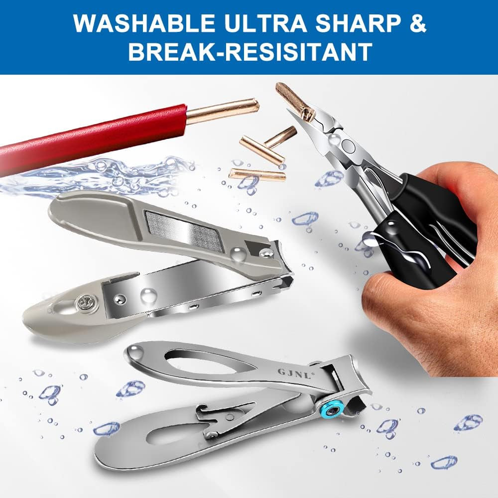 Professional Toenail Clippers for Seniors - 37mm/16mm Wide Jaw Opening, Heavy Duty 5-Piece Set for Thick Nails, Ideal Gift for Men and Women (Silver)