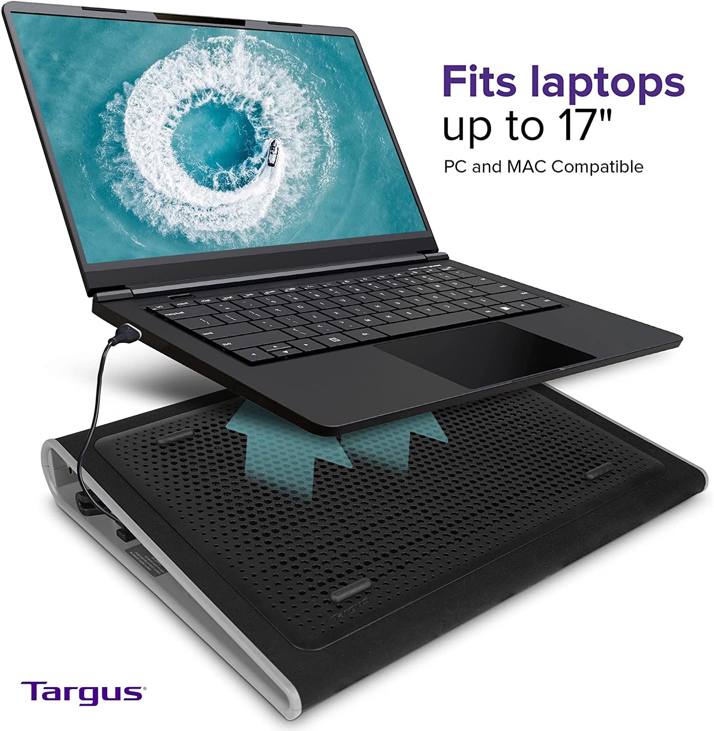 17-Inch Dual-Fan Laptop Cooling Pad - Soft Neoprene Heat Protection Mat with USB-A Connection for Enhanced Heat Dispersion
