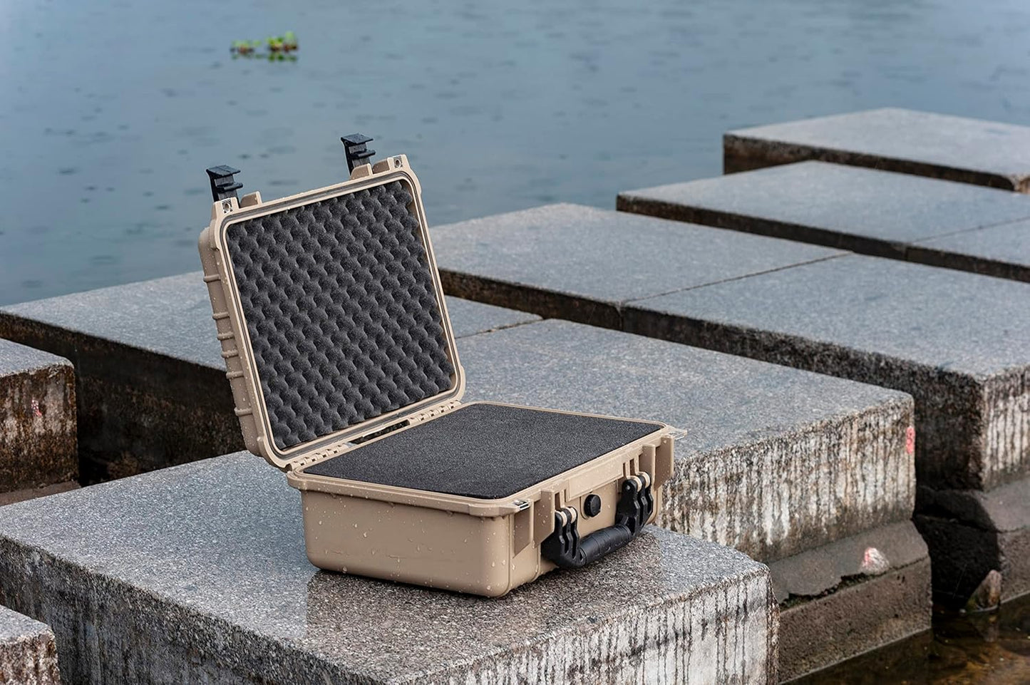 Portable All-Weather Waterproof Camera Case - Customizable Foam Insert - Drones, Equipment, Firearms, 15.98 x 12.99 x 6.85 Inches (Desert Tan)