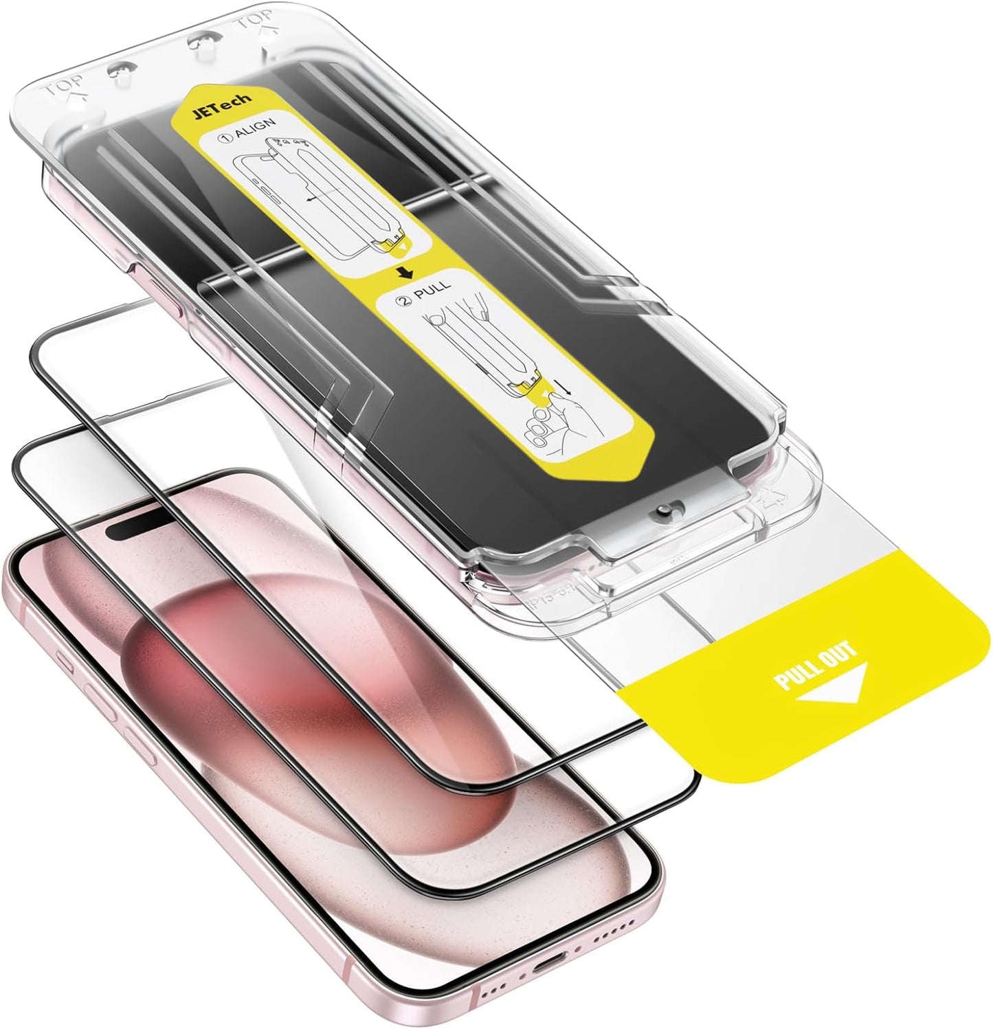 Full Coverage Screen Protector for iPhone 15 Pro (6.1-Inch) with One-Step Alignment Tray - 2-Pack