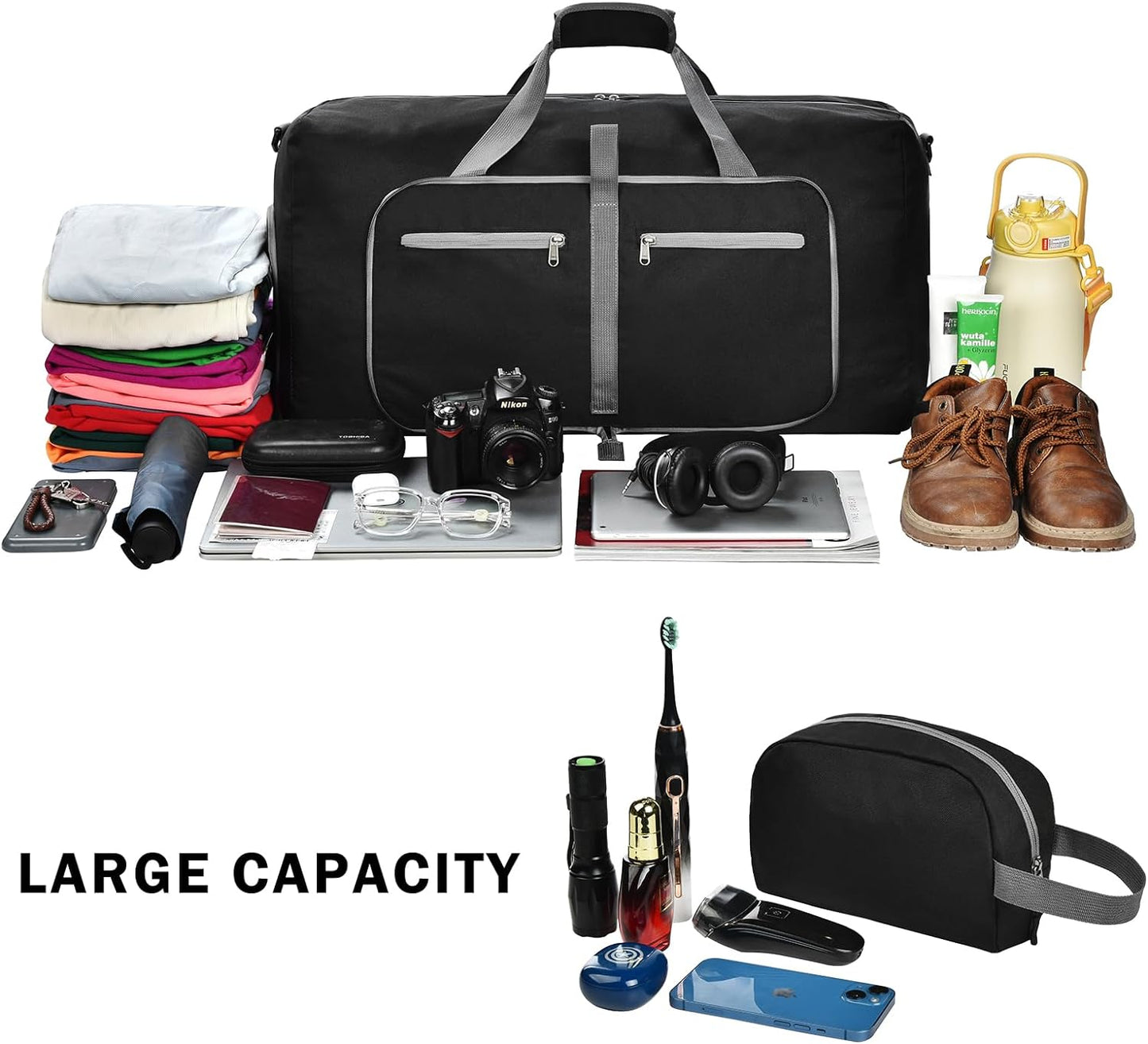Professional Waterproof Duffle Bag with Shoe Compartment and Adjustable Strap, Foldable Travel Design for Men and Women