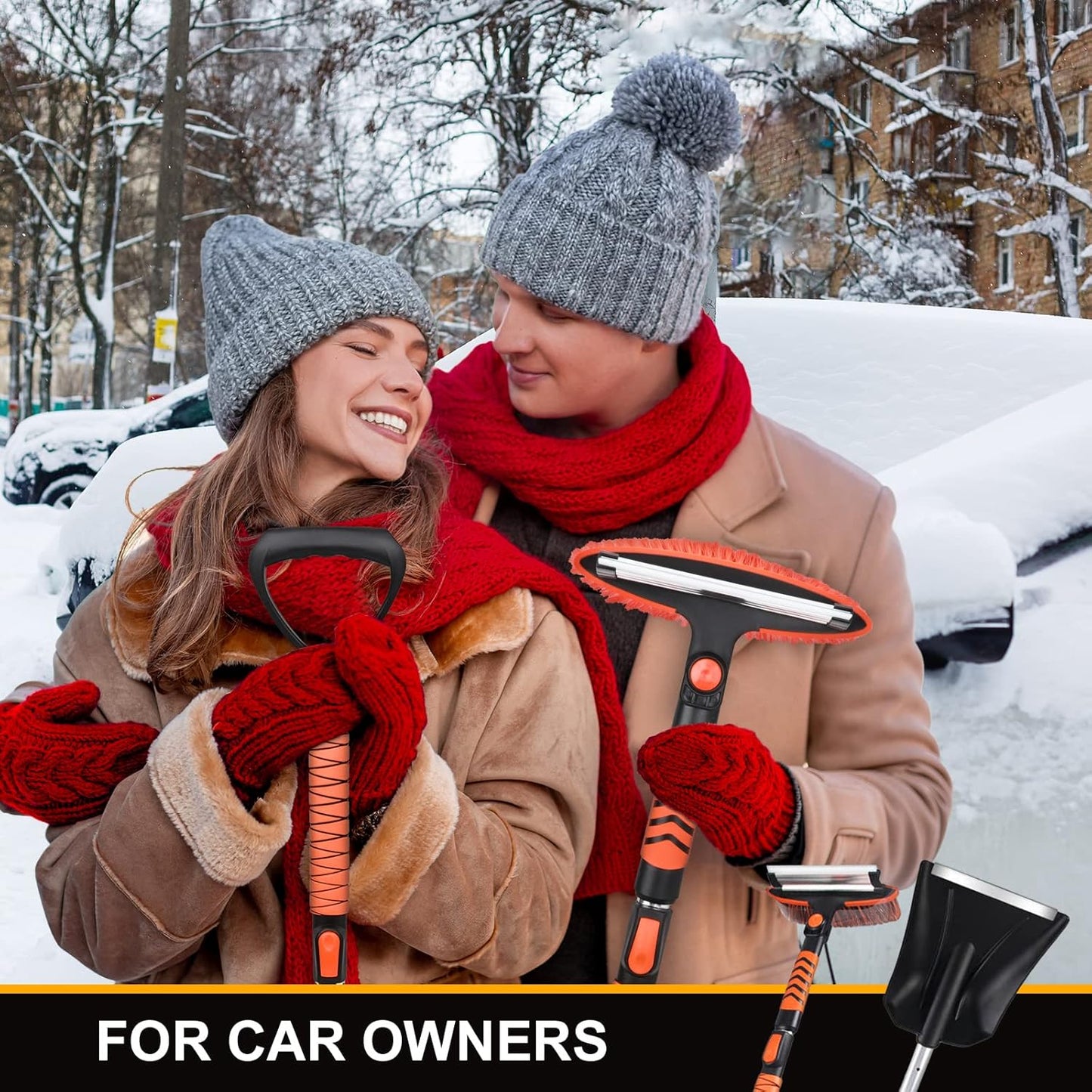 42-Inch Ice Scraper and Extendable Snow Brush - Foam Grip and 180° Pivoting Brush Head for Cars, Trucks, SUVs