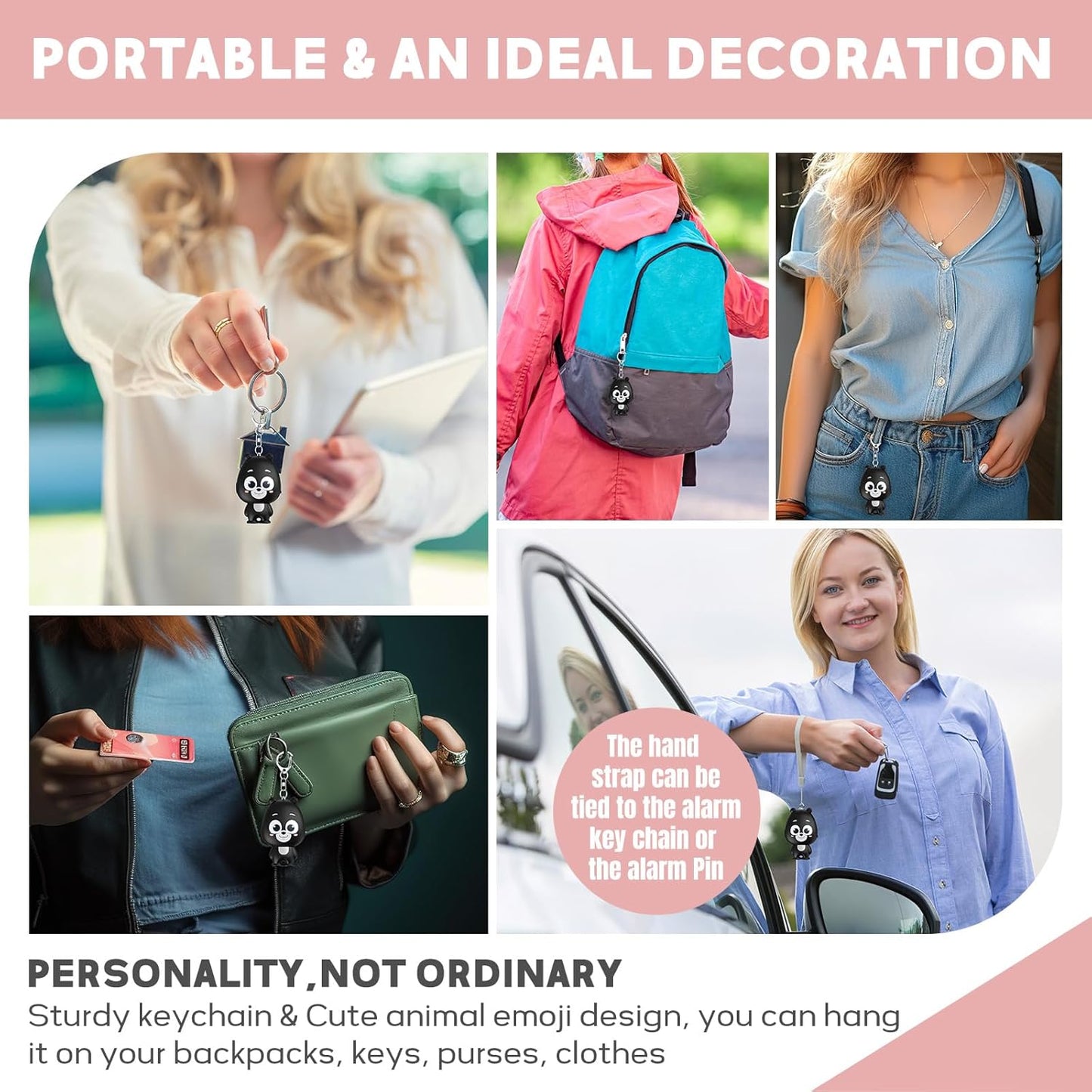 Personal Safety Alarm -Women, Children, Seniors - 130dB Siren Strobe Light, Rechargeable, Low Battery Alert - Keychain Design (Black)