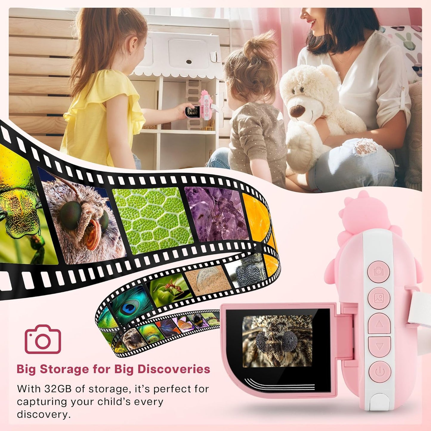 Kids Portable Microscope - Mini Digital Microscope - 2" Screen, Educational Science Kit, Ages 4+, Includes 32GB TF Card
