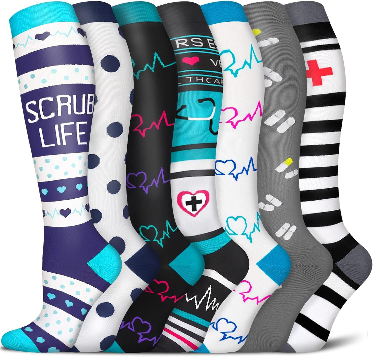 7 Pairs Graduated Copper Compression Socks Women & Men Circulation 20-30 Mmhg-Best for Running,Nurse,Travel,Cycling