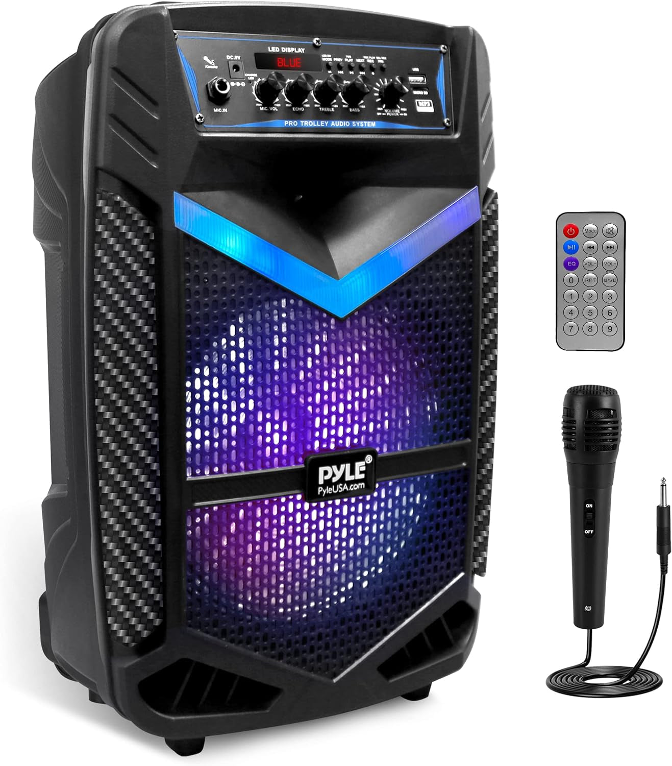 Portable Bluetooth PA Speaker System - 600W Rechargeable Outdoor Speaker -10” Subwoofer, 1” Tweeter, Recording , Microphone , Party Lights, USB/SD Radio