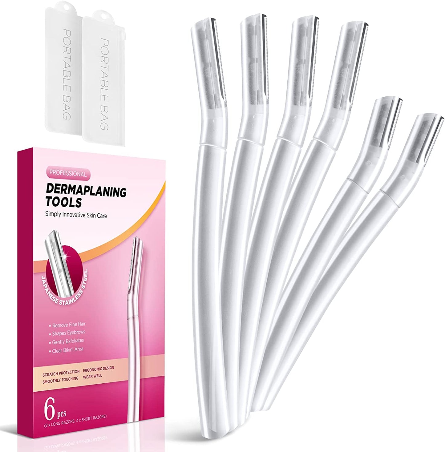 Dermaplane Razor for Women Face, (6 Count) Professional Dermaplaning Tool for Peach Fuzz, Facial and Eyebrow Hair Removal, Gentle Skin Exfoliation Blade