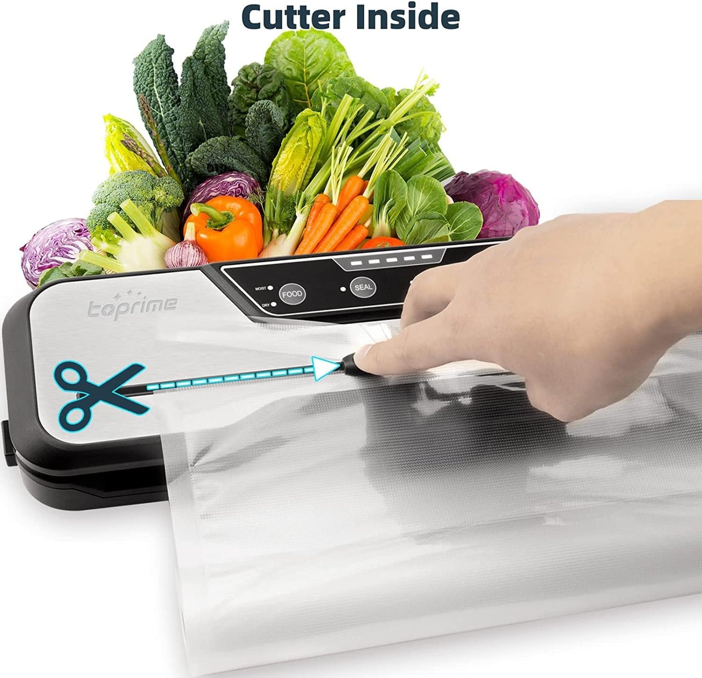 VS6612 Vacuum Sealer Machine - 80Kpa High-Power Food Sealing System with Built-In Cutter, Sealing Bag, and Hose for Meal Preservation and Sous Vide Cooking