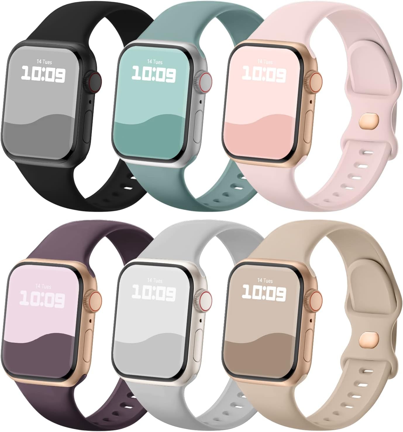 Sport Bands Compatible with Apple Watch Band, Soft Silicone Sport Strap Wristbands for Iwatch Ultra 2, Ultra, Series - Women Men, 6 Pack