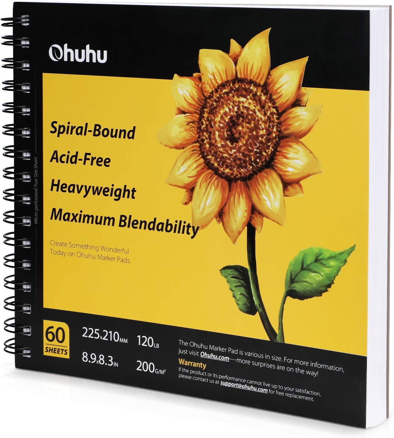 Alcohol Marker Paper Sketchbook - 8.9 x 8.3 Inch, 120 LB/200 GSM, 60 Sheets, Spiral Bound, Ideal for Alcohol Markers