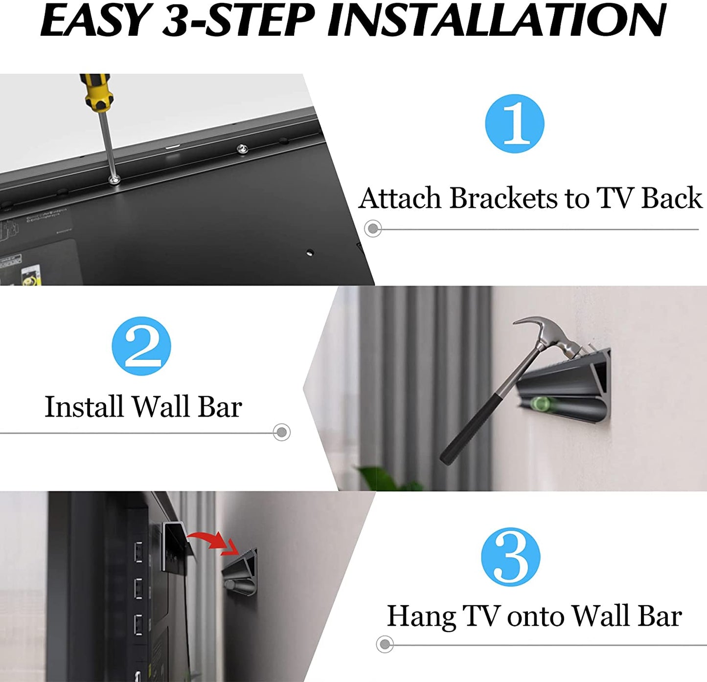 Studless TV Wall Mount - No Damage, No Drill Installation for Flat Screen TVs (12-55 Inches, Up to 99 lbs) Hardware and Levels Included