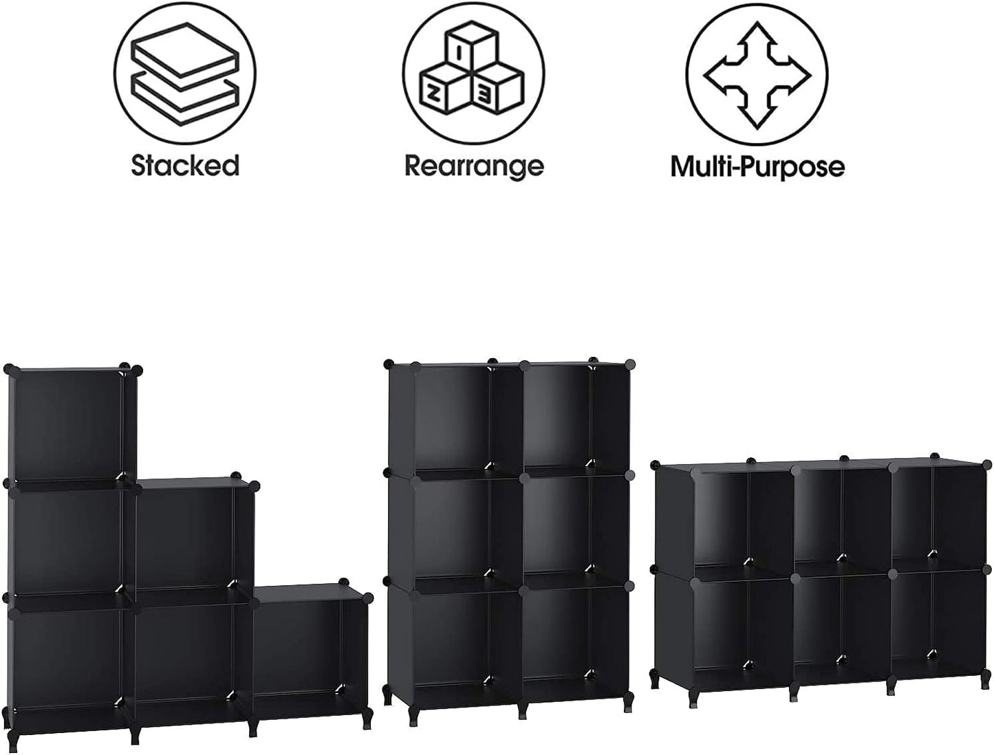 6-Cube Closet Organizer and Storage Shelf with Metal Hammer, Versatile Cabinet for Bedroom, Kitchen, and Closet, Black
