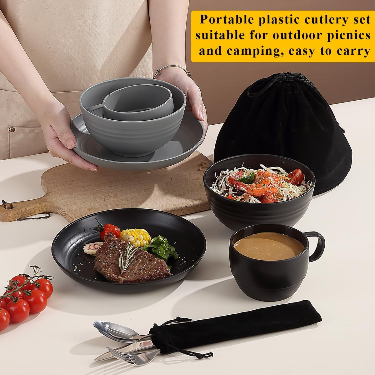 2-Person Camping Mess Kit with Silverware Set - Spoons, Forks, and Knives - Portable and Easy to Clean Camping Essentials