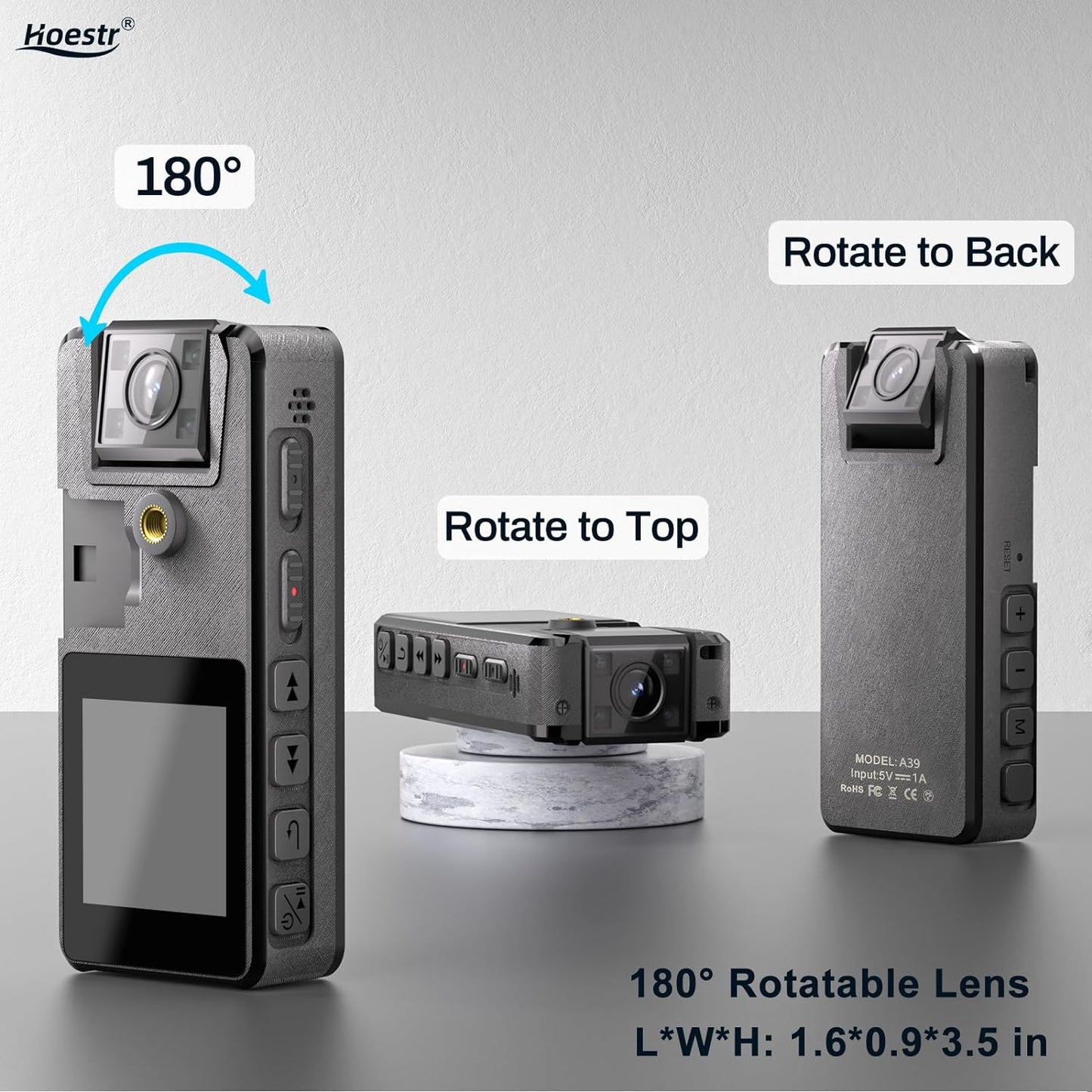 64GB Body Camera - 1296P Resolution, 3000mAh Battery, IR Night Vision, 180° Rotatable Lens, and Dual Clips s