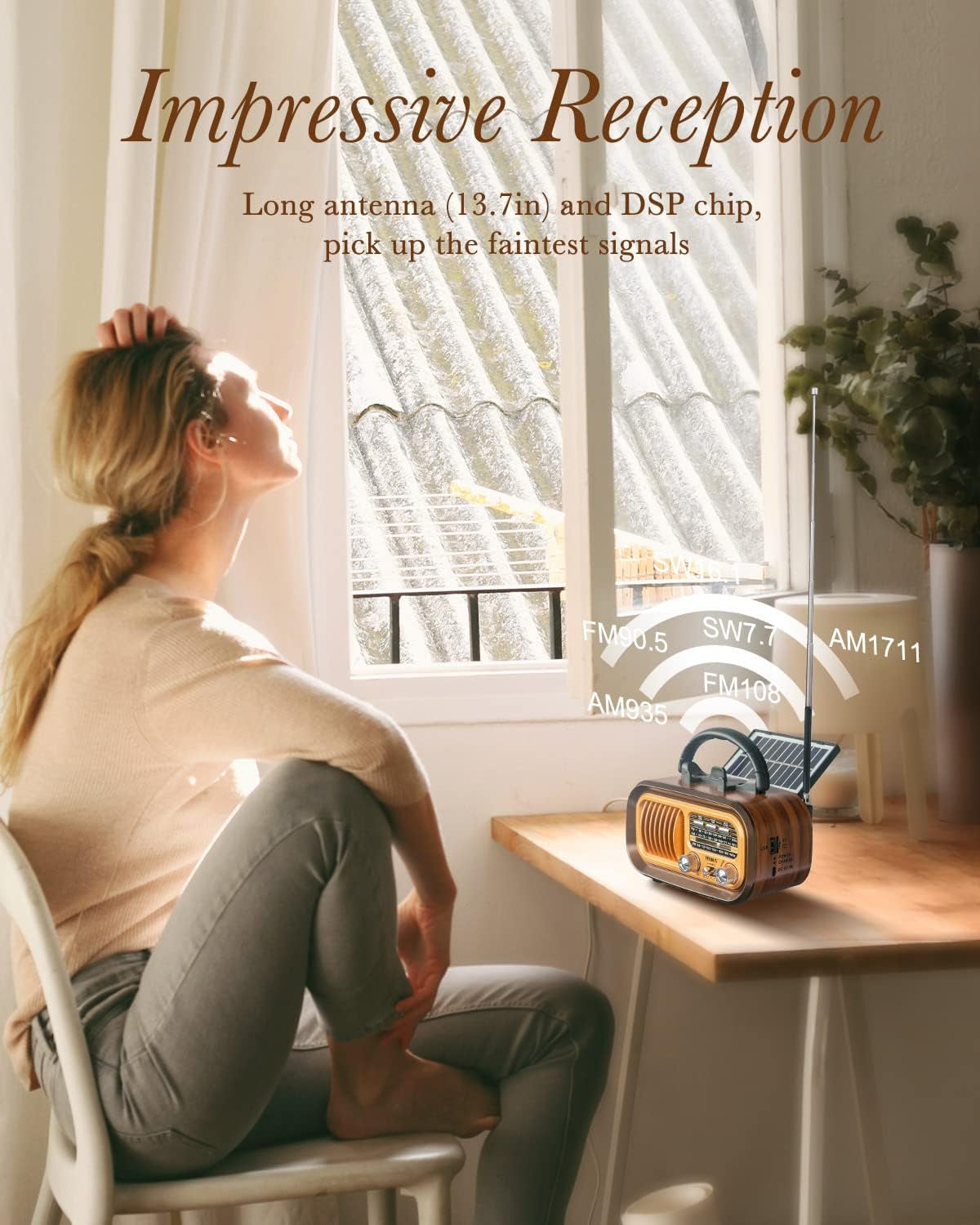 2024 Latest J-150 Compact Retro Bluetooth Radio - Portable AM/FM Transistor, Superior Sound Quality, Solar/Battery Rechargeable, TWS Support, TF Card/USB Playback